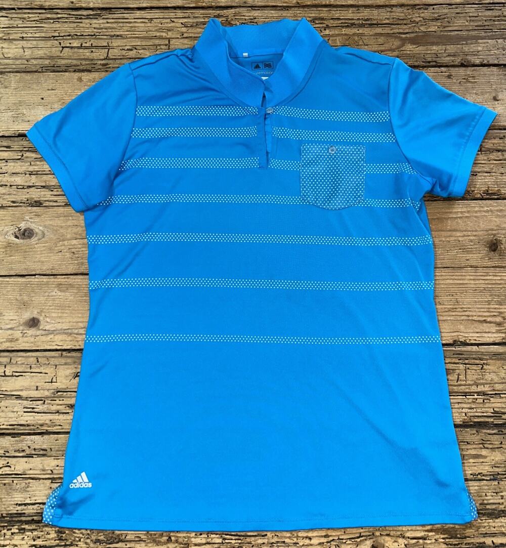 Adidas Women’s Size L Aqua Pure Motion Cool Max Short Sleeve Polo Shirt NWOT